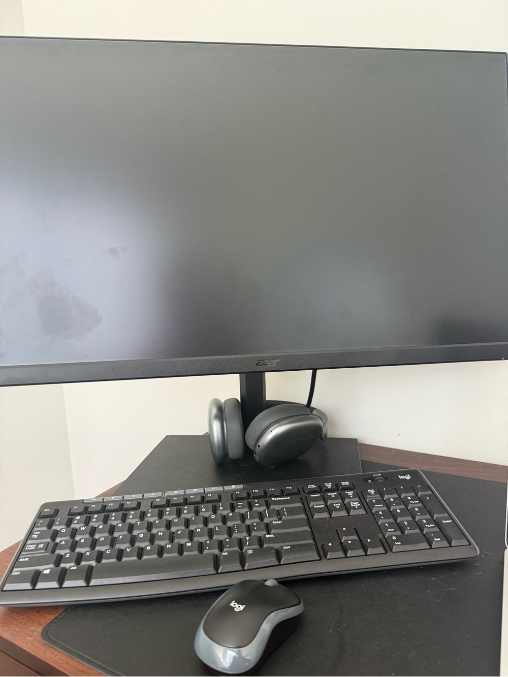 Acer Black Monitor with Black Keyboard and Gray Accented Mouse